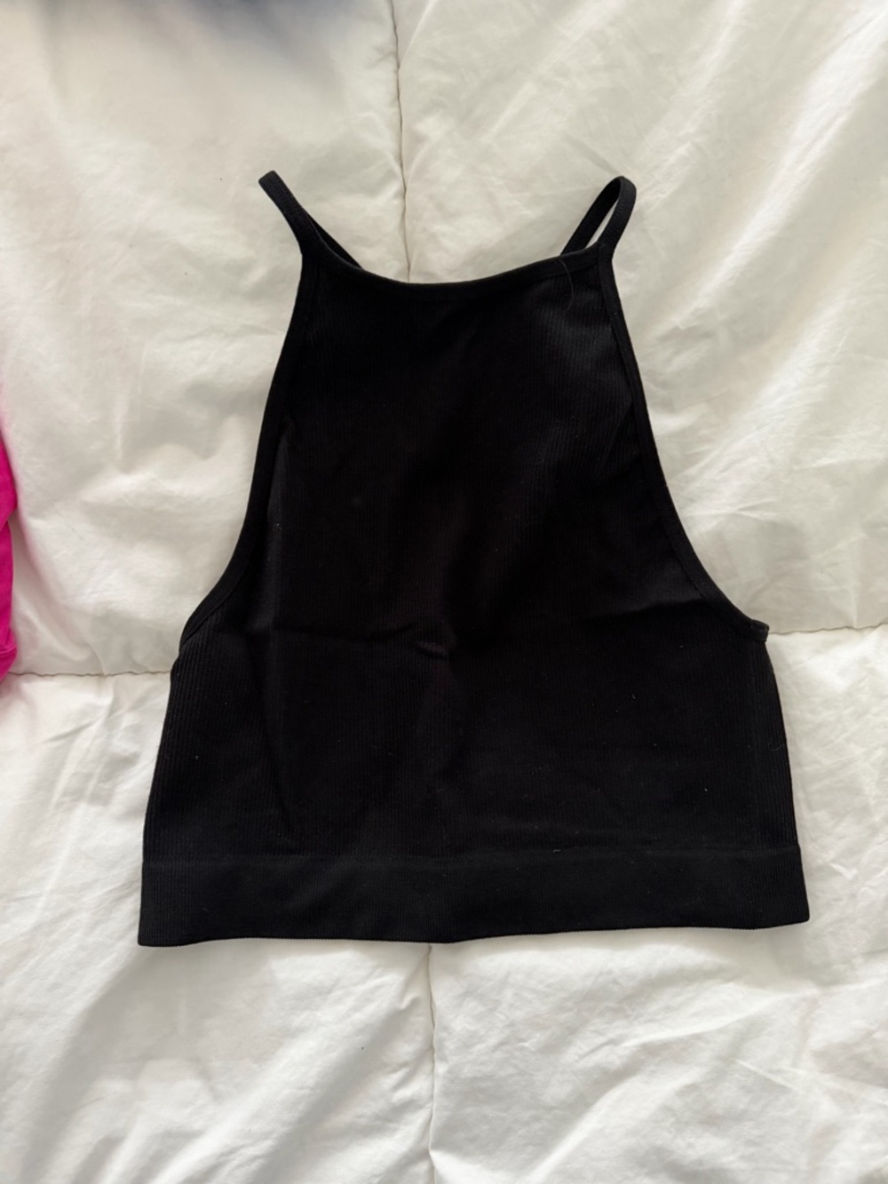 Bozzolo Black Ribbed High Neck Crop Tank
